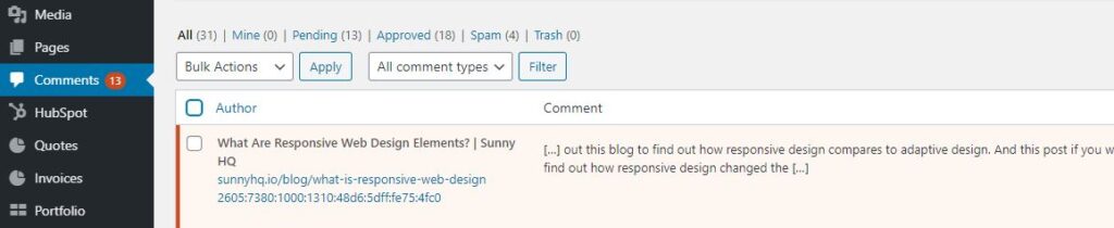 WordPress Delete Comments