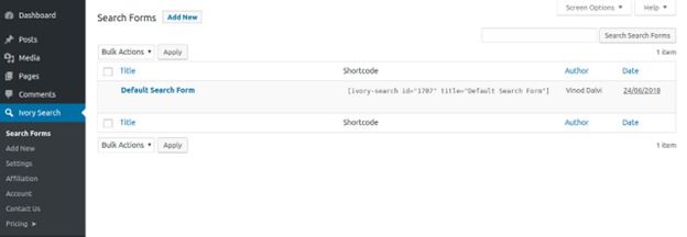 Ivory Search Forms Screen