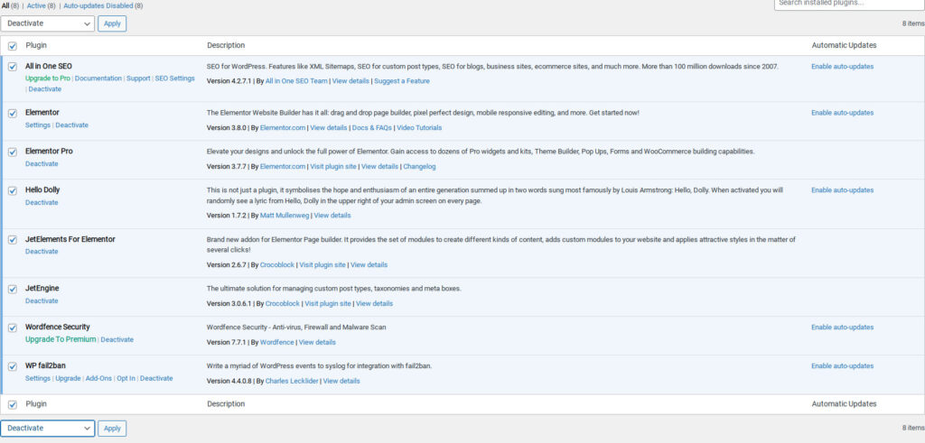 WP bulk deactivate plugins