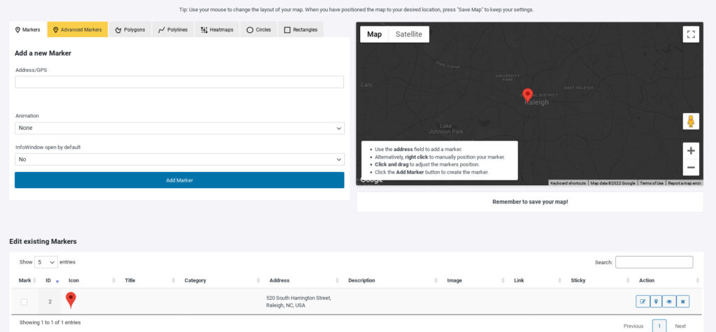 WP Go Maps add marker