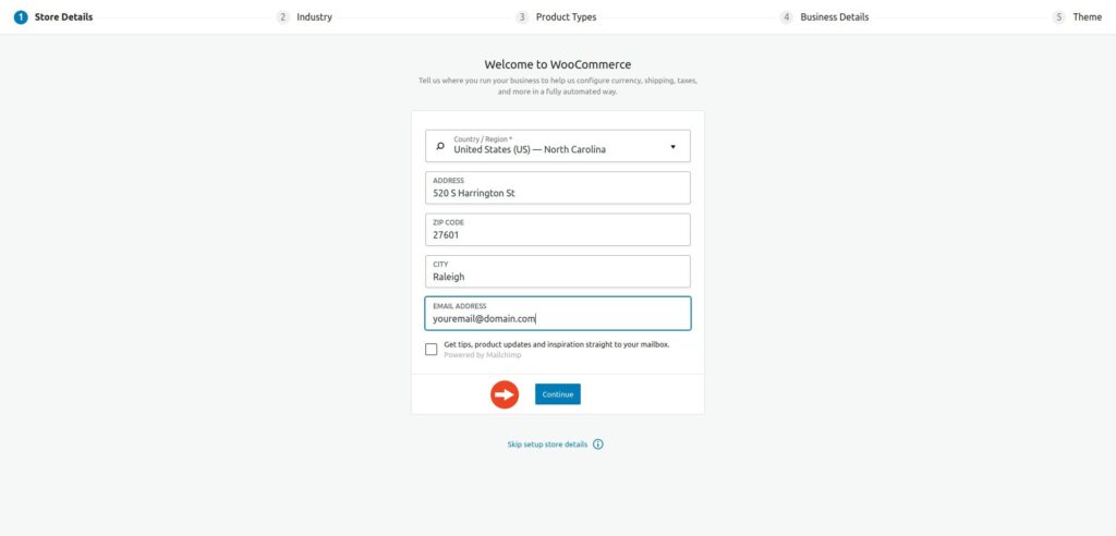 WooCommerce wizard store details