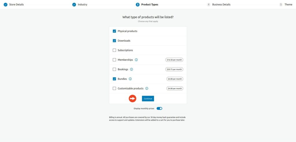 WooCommerce wizard product types