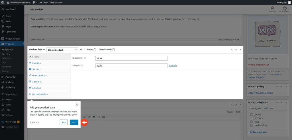 WooCommerce quick start product data