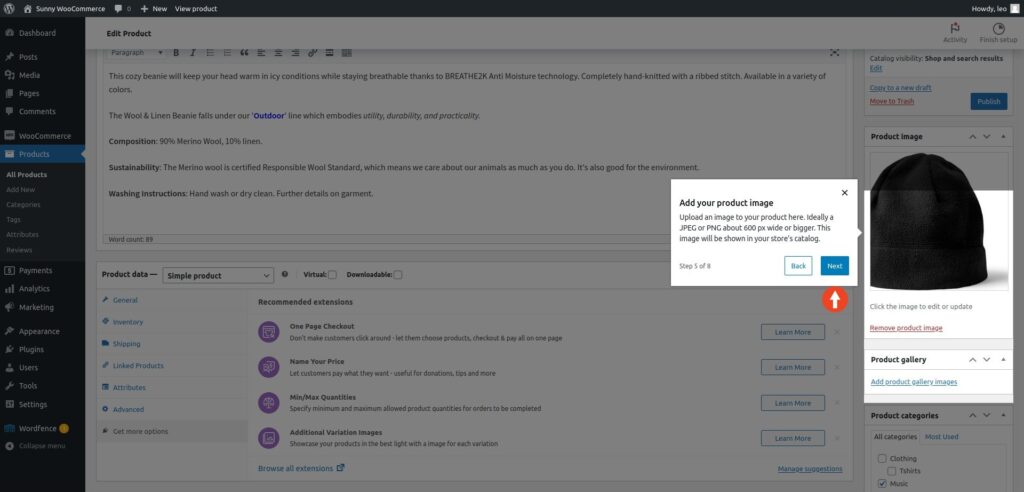 WooCommerce quick start product image