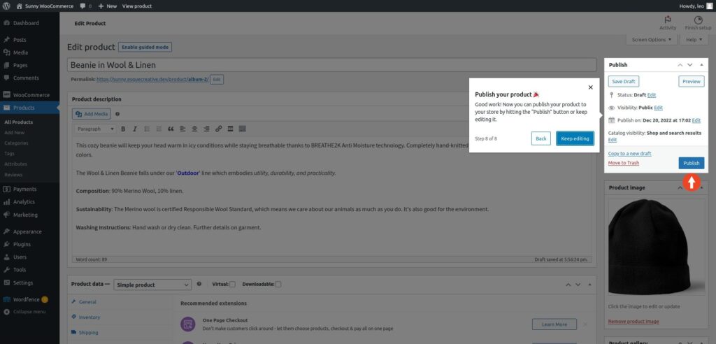 WooCommerce quick start publish product