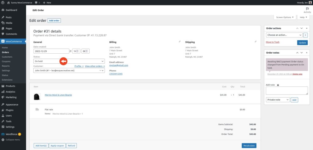 WooCommerce manage order edit order