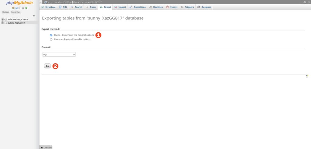 cPanel phpMyAdmin export