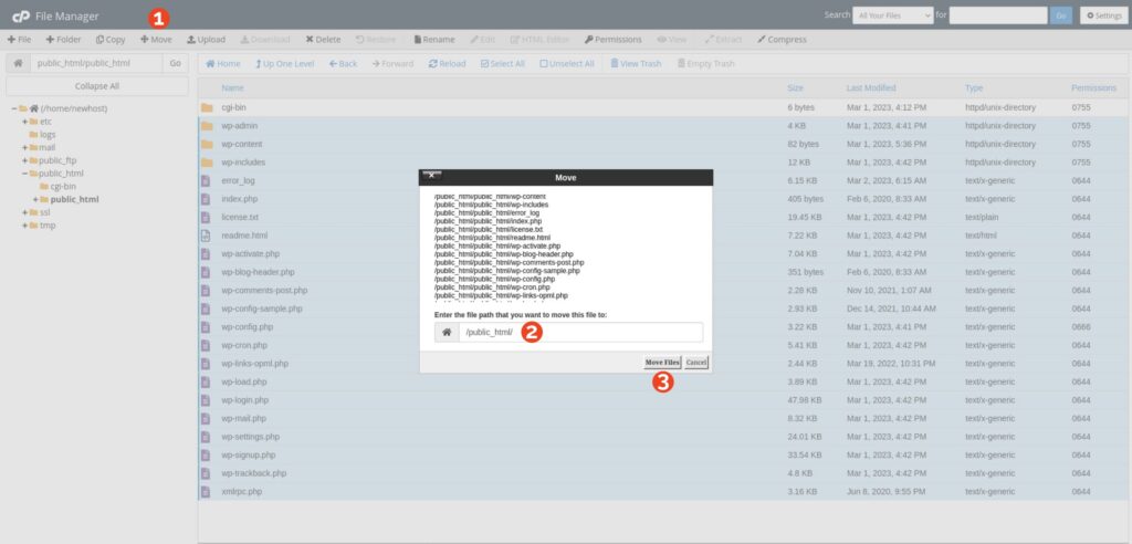 cPanel File Manager move