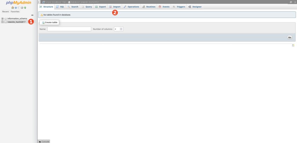 cPanel phpMyAdmin select