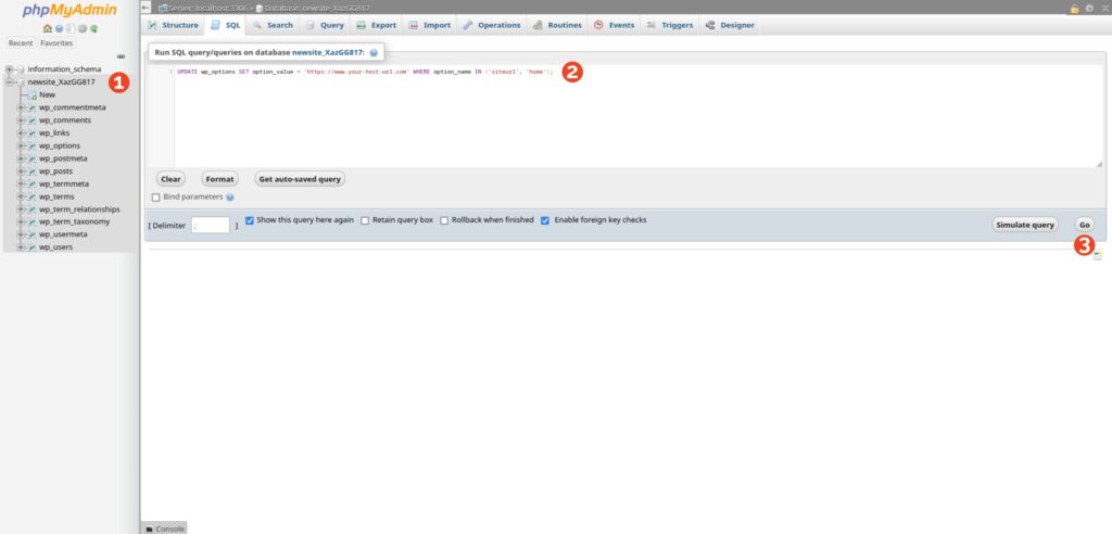 cPanel phpMyAdmin SQL query
