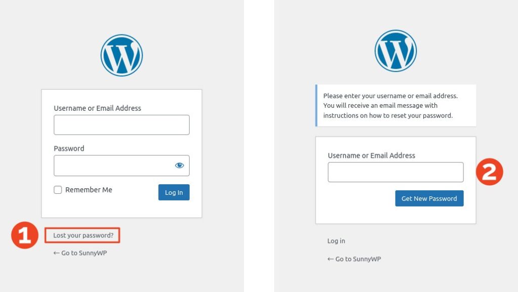WordPress login reset password