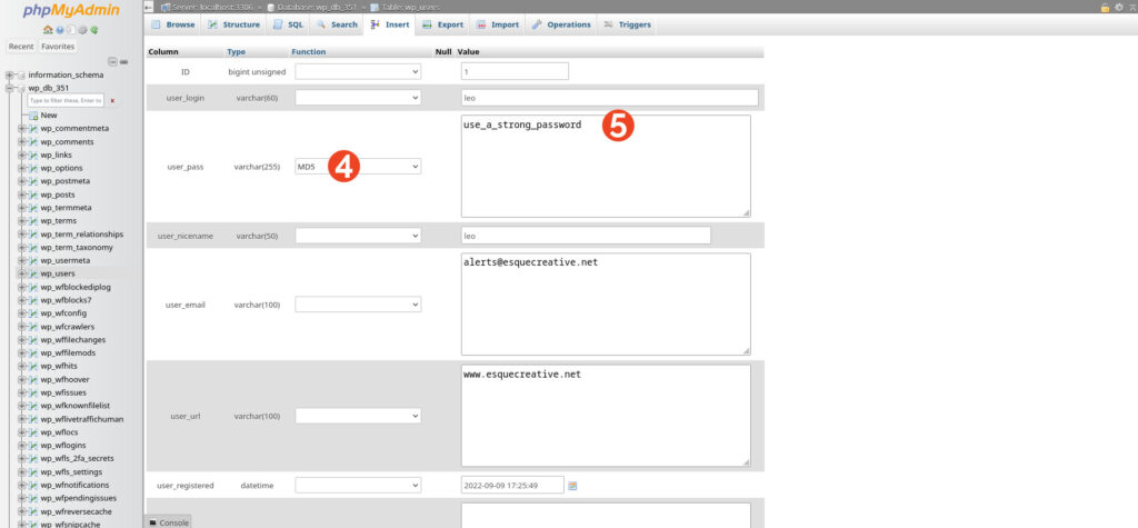 phpMyAdmin wp_users_reset_password