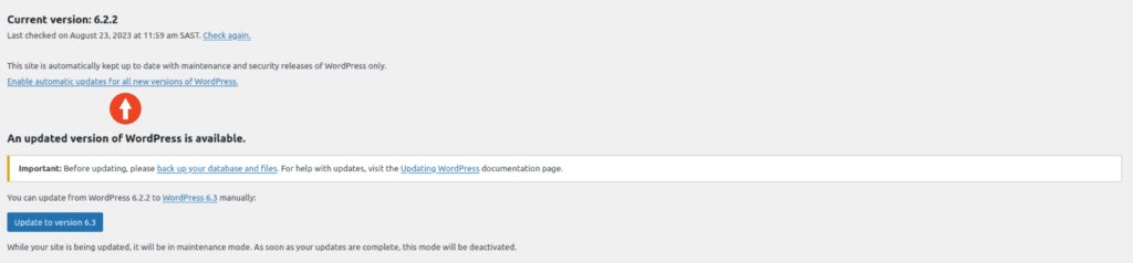 WordPress enable auto core updates