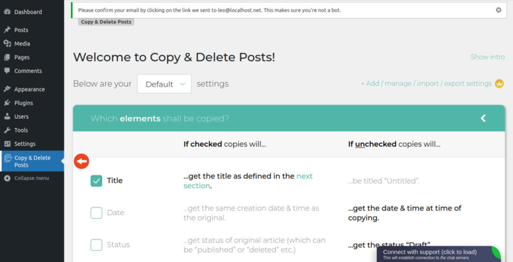 Copy Delete Settings