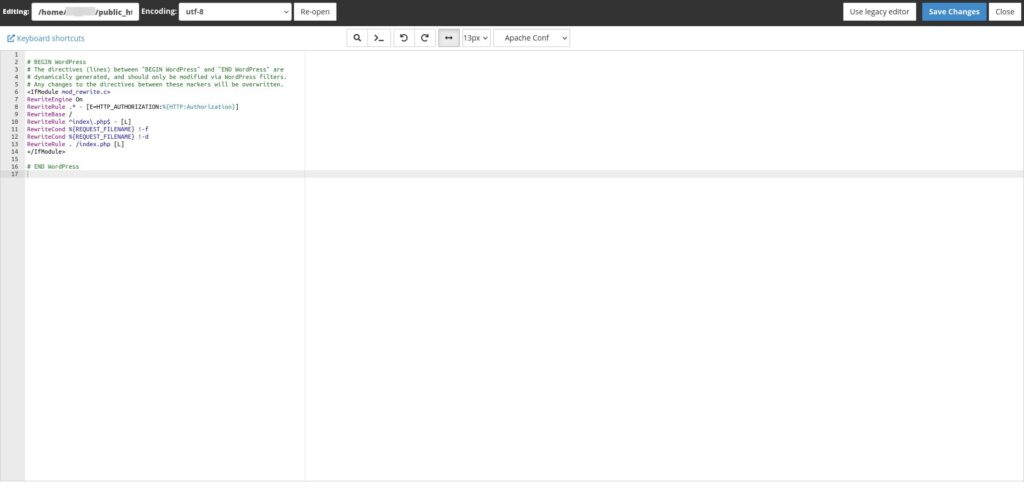 Edit WordPress .htaccess file in cPanel