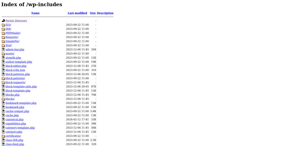 Directory listing of wp-includes
