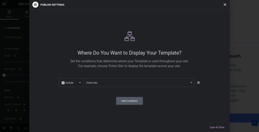 Elementor Display Conditions Footer