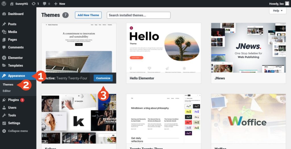 WordPress Appearance Customize
