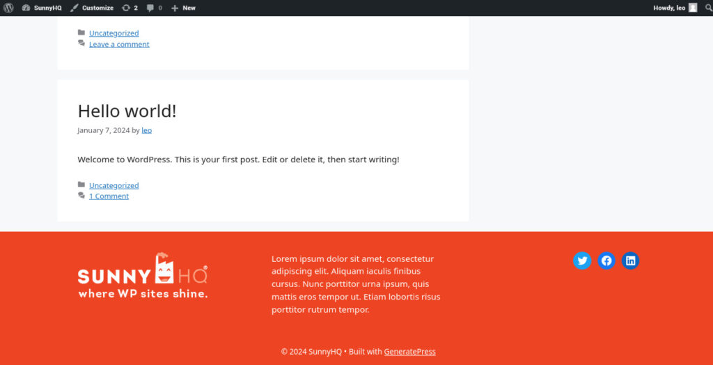 Footer after adding widgets