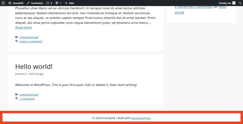 Footer before adding widgets