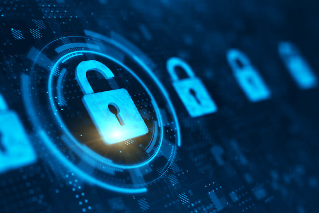 Cyber Security and safety information, personal data concept. Digital Padlock. 3d rendering