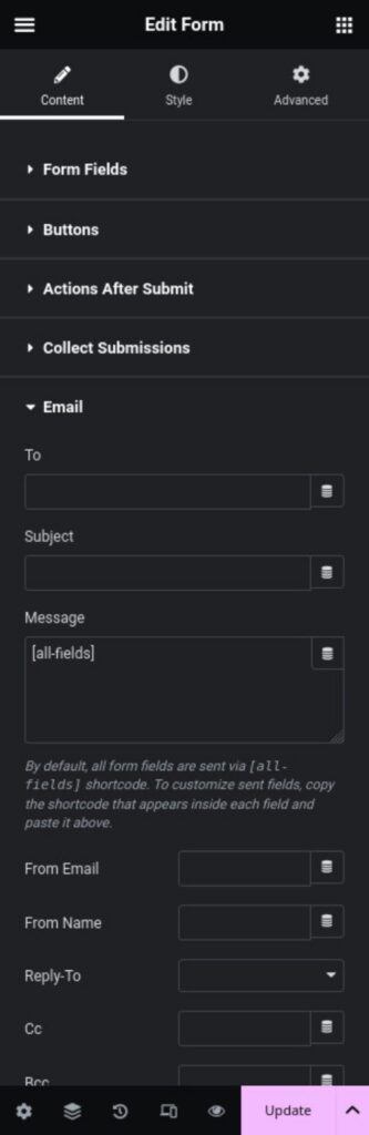 Elementor email configuration