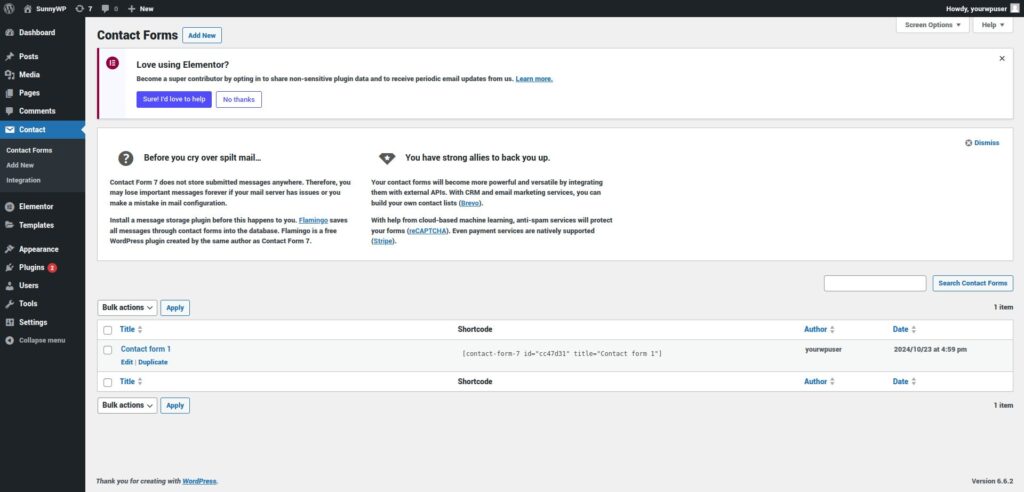 Contact Form 7 mail tab