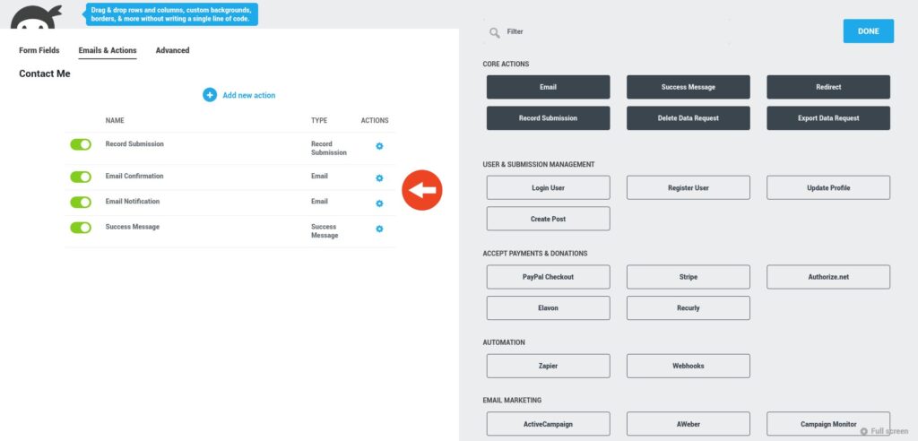 Ninja Forms notifications tab