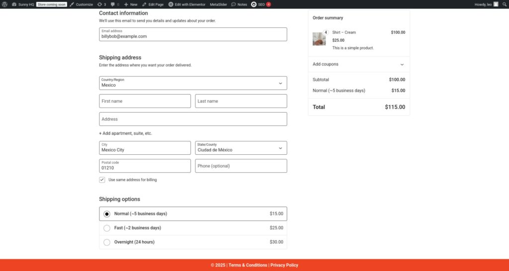 Frontend multiple shipping options