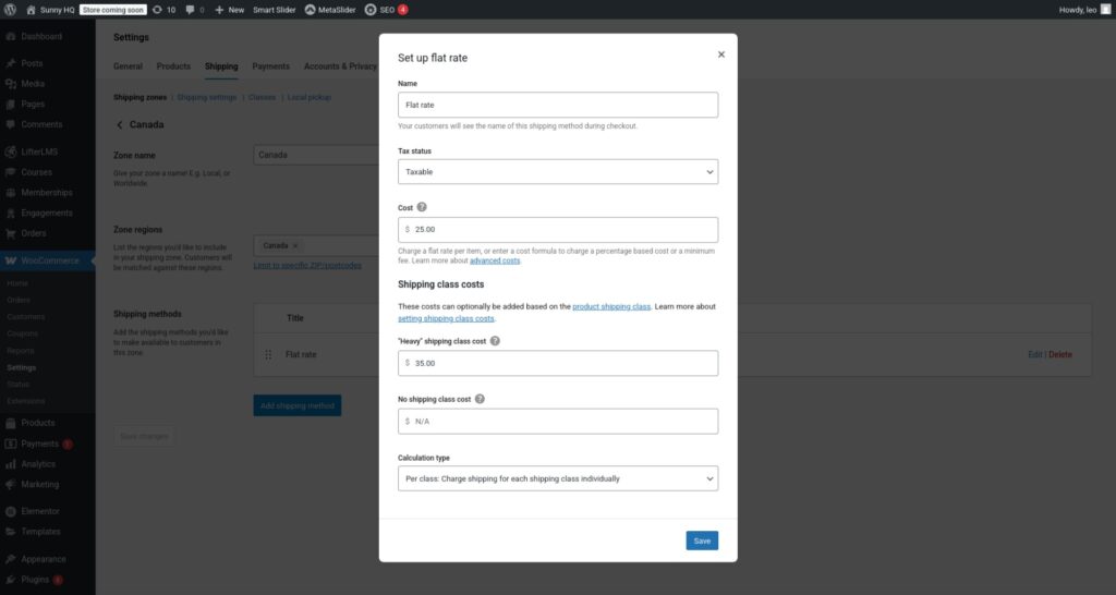 WooCommerce flat rate setup
