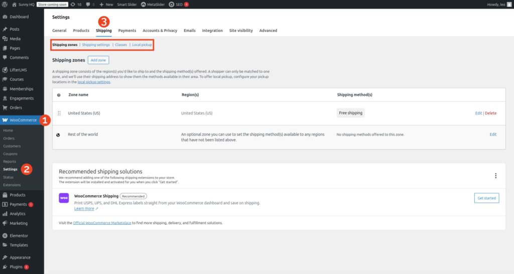 WooCommerce shipping settings