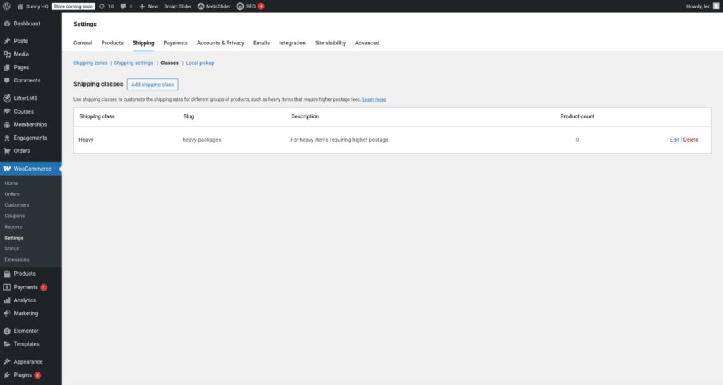 WooCommerce shipping classes
