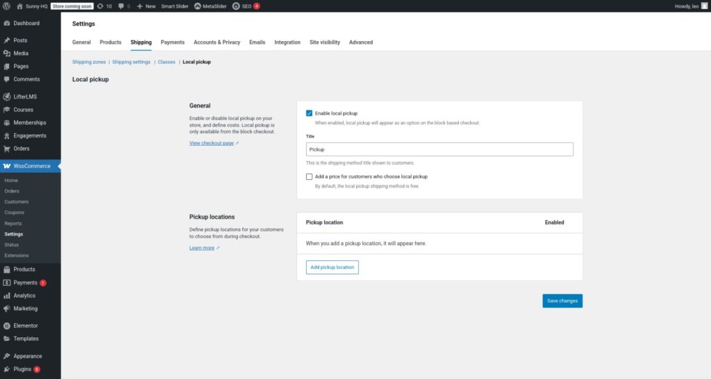WooCommerce local pickup