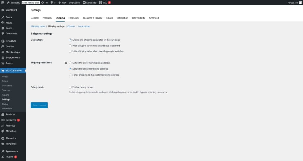 WooCommerce global shipping settings